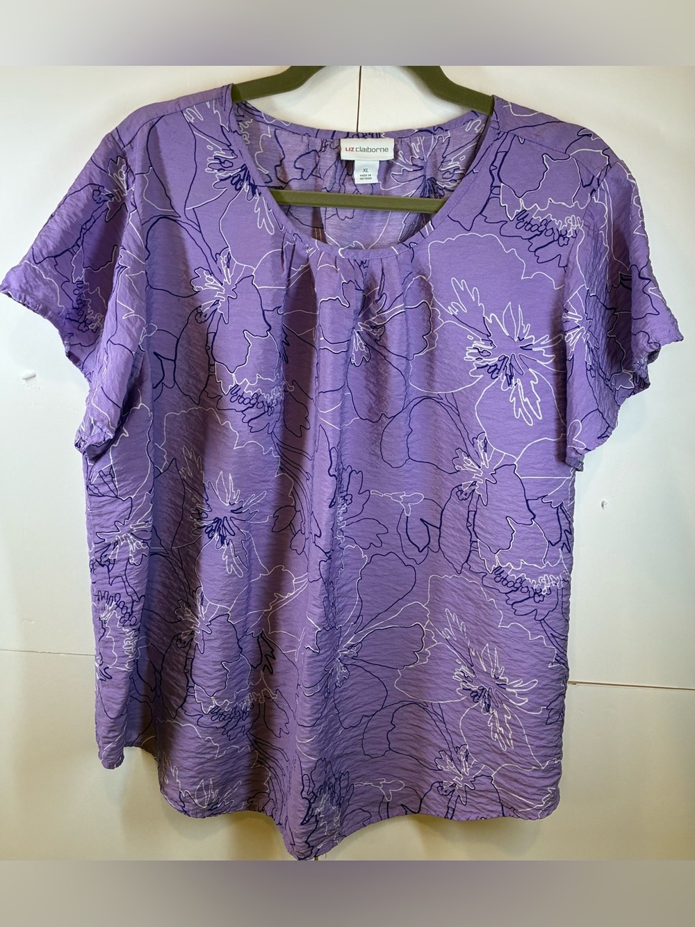 Liz Claiborne Lavender Floral Short-Sleeve Blouse Size XL